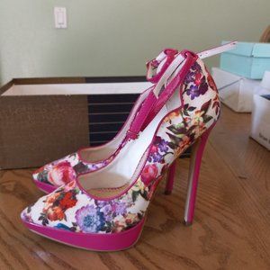 Floral  Pink Strap Heels